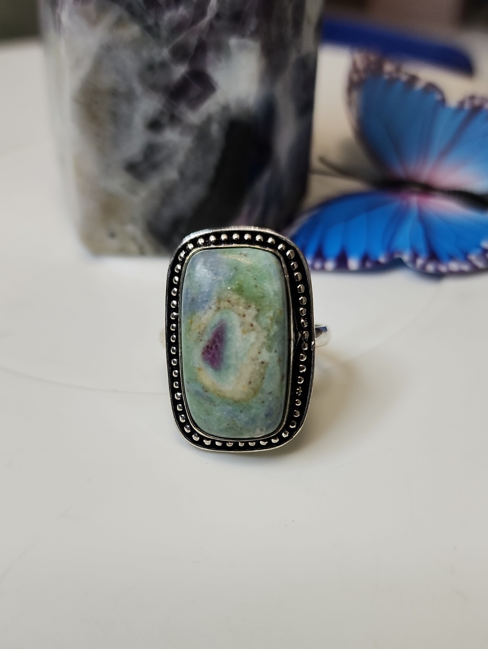 Handcrafted Green and Blue Gemstone Statement Ring - Unbranded